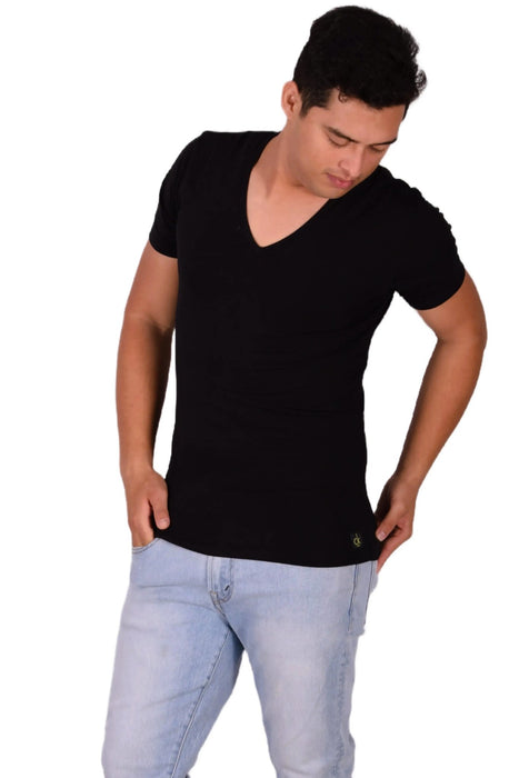 Calvin Klein Cotton Stretch V - Neck Black T-Shirt MX16 - SexyMenUnderwear.com