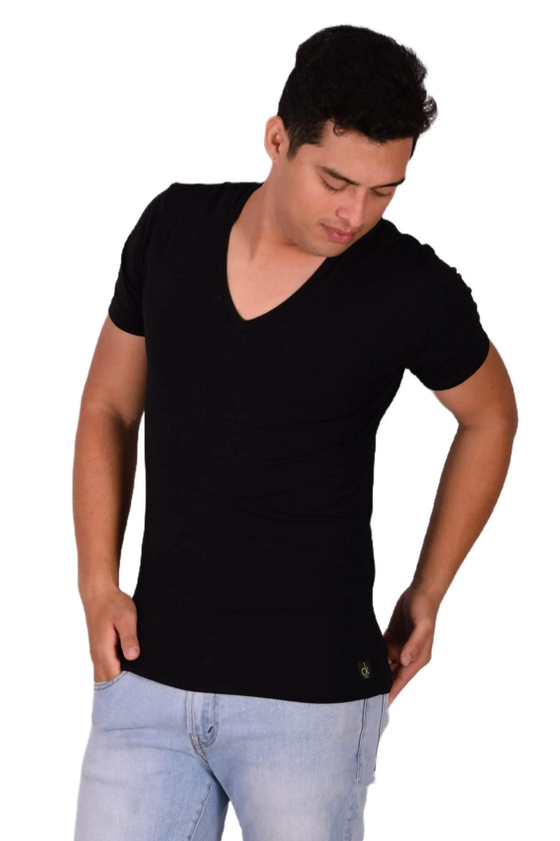 Calvin Klein Cotton Stretch V - Neck Black T-Shirt MX161