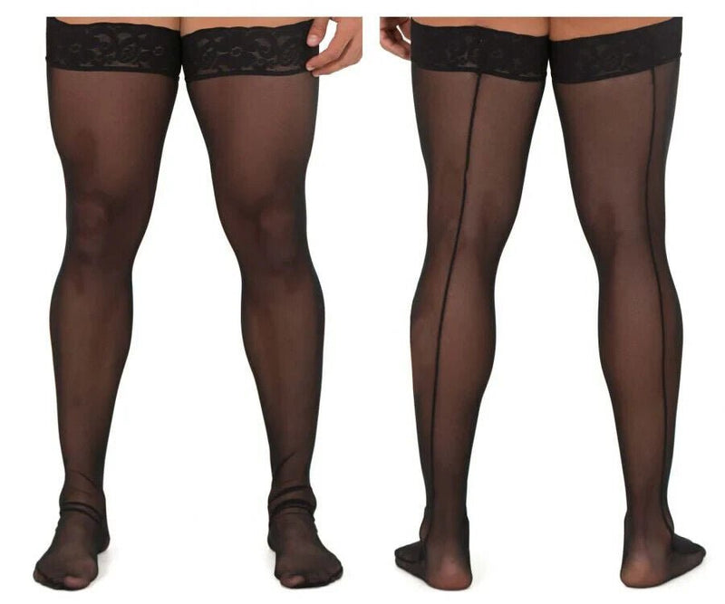 CandyMan Mens Mesh Thigh Highs With Matching Lace in Black 99533 O/S 3 - SexyMenUnderwear.com