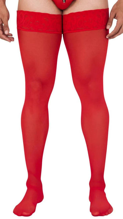 CandyMan Mens Mesh Thigh Highs With Matching Lace in Red One Size 99533 3 - SexyMenUnderwear.com