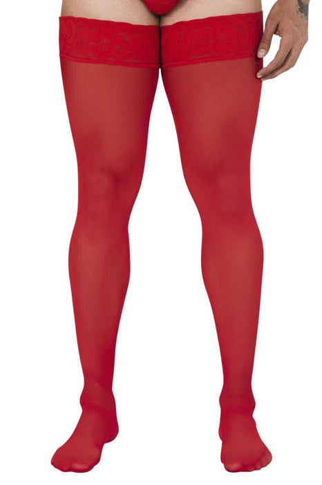 CandyMan Mens Mesh Thigh Highs With Matching Lace in Red One Size 99533 3 - SexyMenUnderwear.com