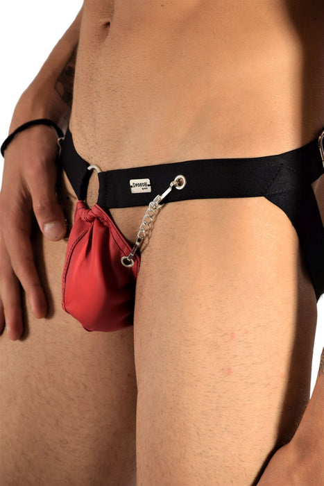 DNGEON MOB Eroticwear Jock ChainLink Leather - Look Jockstrap Red DMBL02 2 - SexyMenUnderwear.com