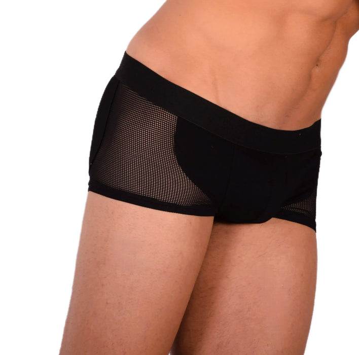 DOREANSE Mens Boxer brief sexy side mesh fabric Black 1705 13 - SexyMenUnderwear.com