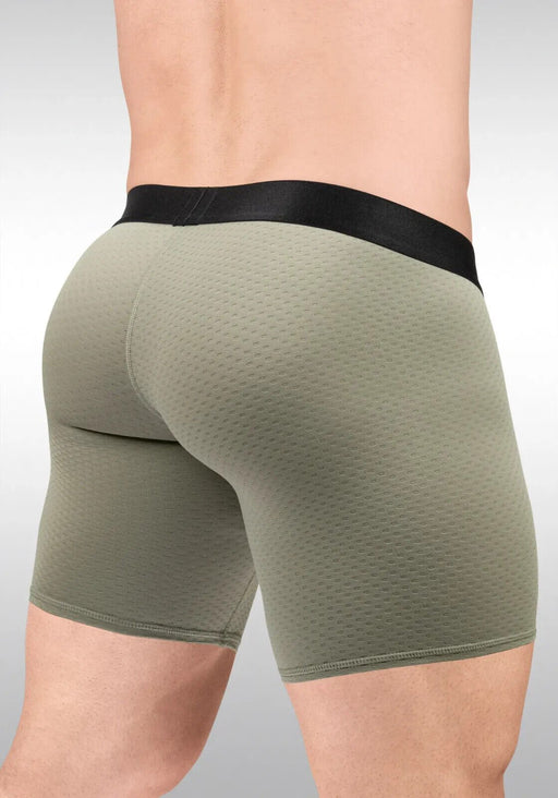 ErgoWear Long Boxer Briefs MAX Flow 3D - Pouch Perforated Midcut Smoke Green 1680 - SexyMenUnderwear.com