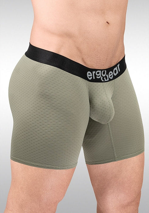 ErgoWear Long Boxer Briefs MAX Flow 3D - Pouch Perforated Midcut Smoke Green 1680 - SexyMenUnderwear.com