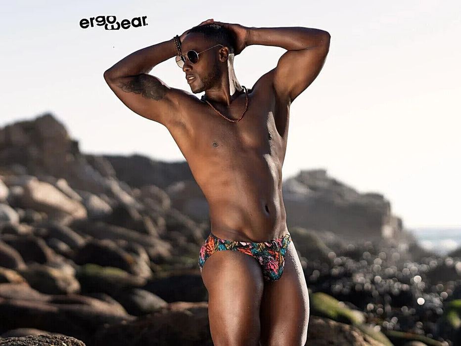 ErgoWear Swimwear FEEL Bikini Swim Briefs 3D Pouch Drawstring Pink Leaves 1695 19 - SexyMenUnderwear.com