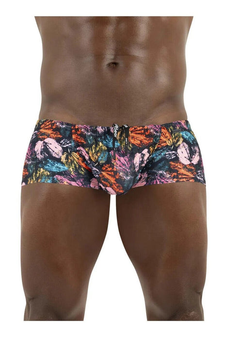 ErgoWear Swimwear FEEL Swim Trunks 3 - D Pouch Drawstring Pink Leaves 1696 - SexyMenUnderwear.com