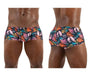 ErgoWear Swimwear FEEL Swim Trunks 3 - D Pouch Drawstring Pink Leaves 1696 - SexyMenUnderwear.com