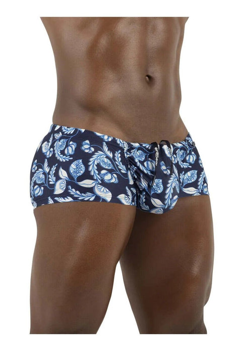 ErgoWear Swimwear FEEL Swim - Trunks 3D Pouch Drawstring Abstract Blue 1698 - SexyMenUnderwear.com