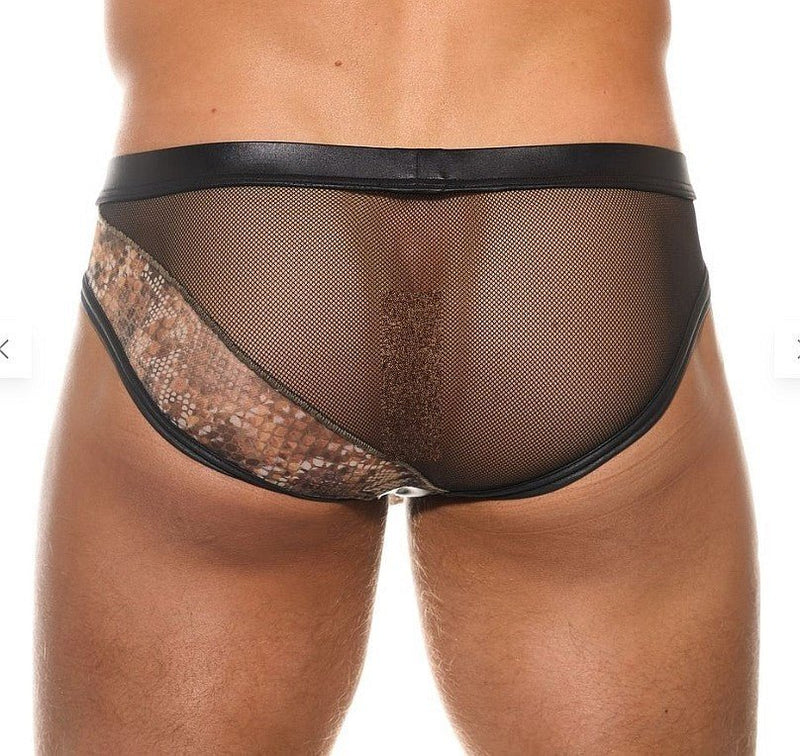 Gregg Homme Briefs With Maximiser Pouch Sheer Side Black Cobra Print 201023 G69A4