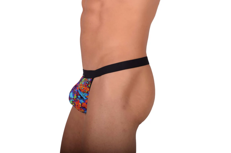 MEDIUM Gregg Homme Swimwear Thong Flamed Swim Tangas Paint Splatter 153204 142