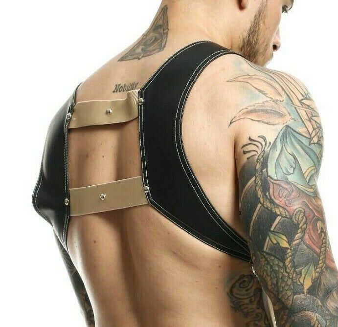 Harness MOB DNGEON Faux - Leather CropTop C - Ring Harness Goldeneye DMBL08 - SexyMenUnderwear.com