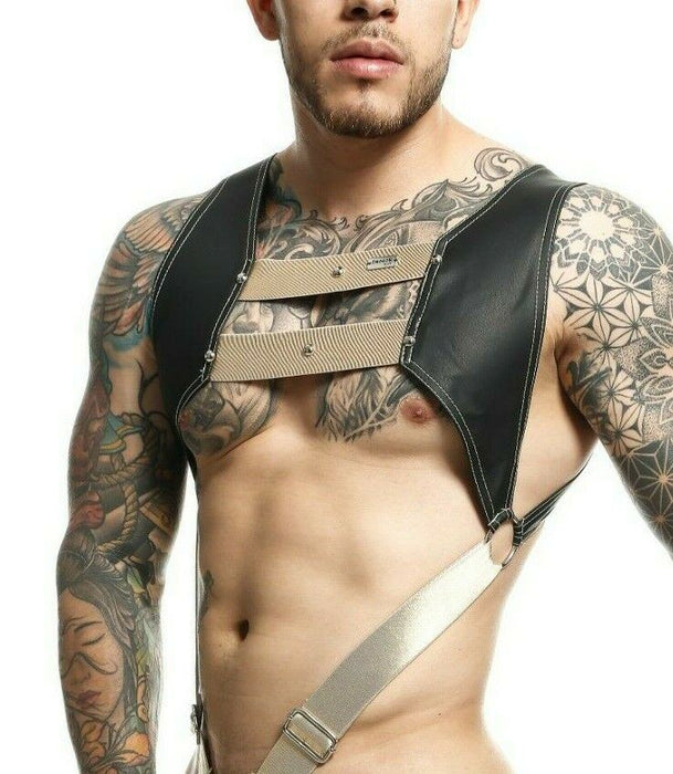 Harness MOB DNGEON Faux - Leather CropTop C - Ring Harness Goldeneye DMBL08 - SexyMenUnderwear.com