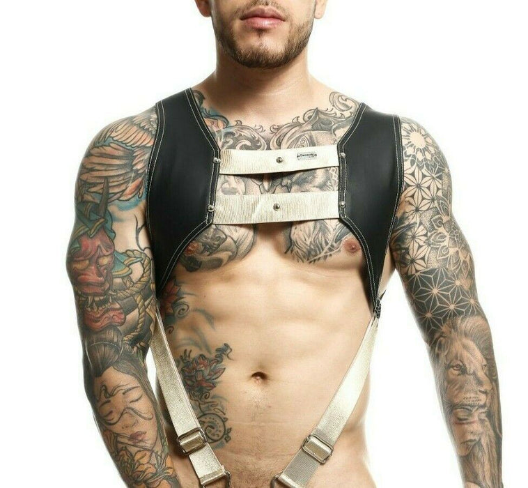 Harness MOB DNGEON Faux - Leather CropTop C - Ring Harness Goldeneye DMBL08 - SexyMenUnderwear.com