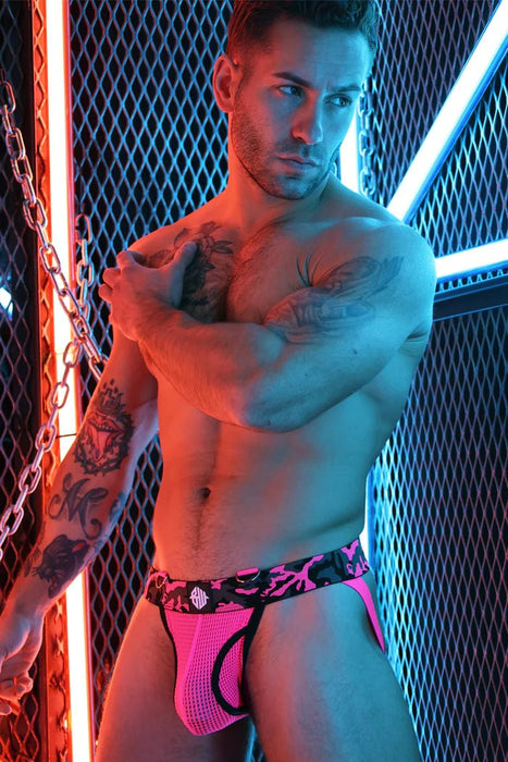 Jockstrap BREEDWELL Neo - Camo Jock Built in D - Rings Neon Pink 14 - SexyMenUnderwear.com