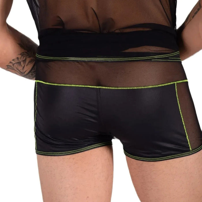 Kit Gregg Homme L Tank Top & M Boxer Front Zip Black/Neon Green 33656 MX14 - SexyMenUnderwear.com