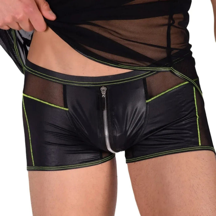 Kit Gregg Homme L Tank Top & M Boxer Front Zip Black/Neon Green 33656 MX14 - SexyMenUnderwear.com