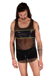 Kit Gregg Homme L Tank Top & M Boxer Front Zip Black/Neon Green 33656 MX142