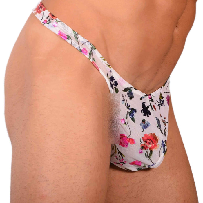 L SMU Sensual Thong Floral Explosion White 33595 MX14 - SexyMenUnderwear.com