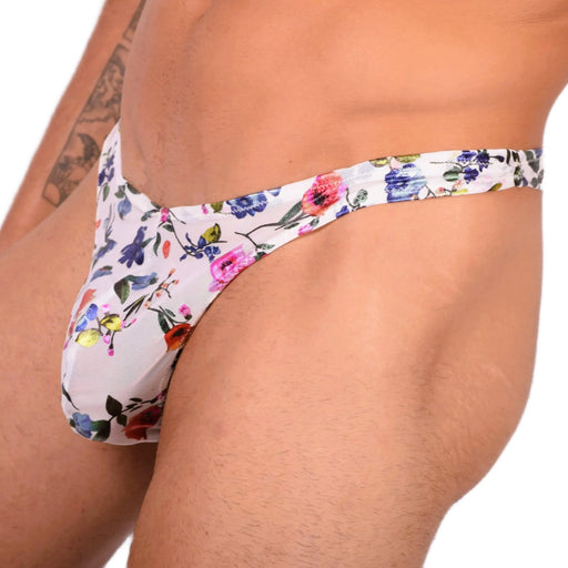 L SMU Sensual Thong Floral Explosion White 33595 MX14 - SexyMenUnderwear.com