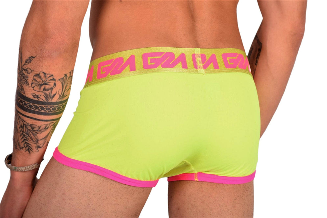 Large Garcon Model Boxer Trunk Neon Yellow Pink 3 - SexyMenUnderwear.com