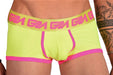 Large Garcon Model Boxer Trunk Neon Yellow Pink 3 - SexyMenUnderwear.com