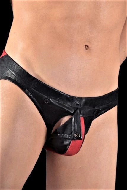 Large SMU Leather KIT Brief Harness Black Red 525965 MX9 - SexyMenUnderwear.com