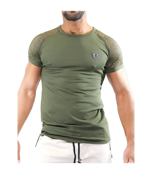 LARGE TOF PARIS T-Shirt Davio Round Neck Lace Raglan Sleeves Shirt Khaki 19 - SexyMenUnderwear.com