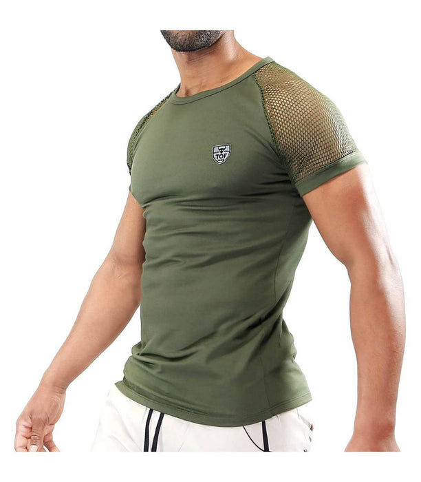 LARGE TOF PARIS T-Shirt Davio Round Neck Lace Raglan Sleeves Shirt Khaki 19 - SexyMenUnderwear.com