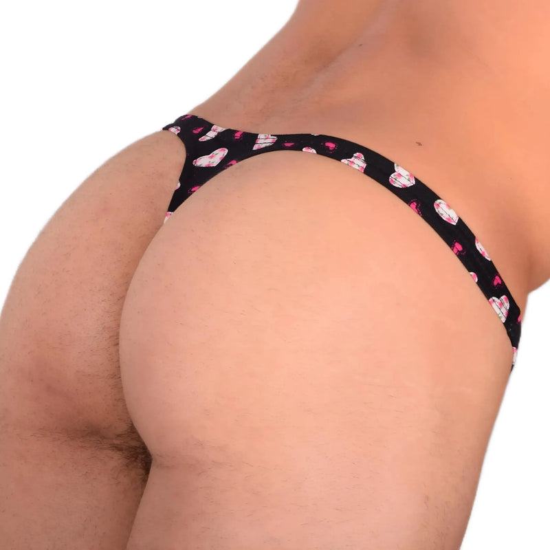 M SMU Sensual Thong Black/Pink Hearts 33592 MX135
