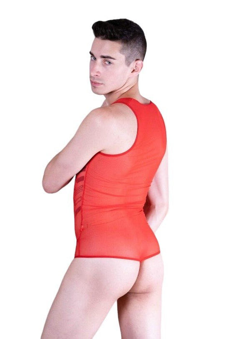 Malebasics MOB Singlet Eroticwear Sexy Mesh Thong Bodysuit Red MBL09 1 - SexyMenUnderwear.com