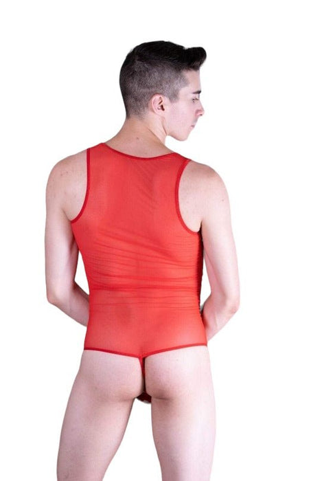 Malebasics MOB Singlet Eroticwear Sexy Mesh Thong Bodysuit Red MBL09 16