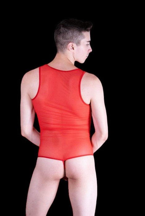 Malebasics MOB Singlet Eroticwear Sexy Mesh Thong Bodysuit Red MBL09 13