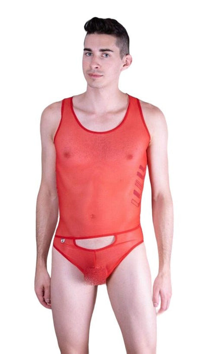 Malebasics MOB Singlet Eroticwear Sexy Mesh Thong Bodysuit Red MBL09 1 - SexyMenUnderwear.com