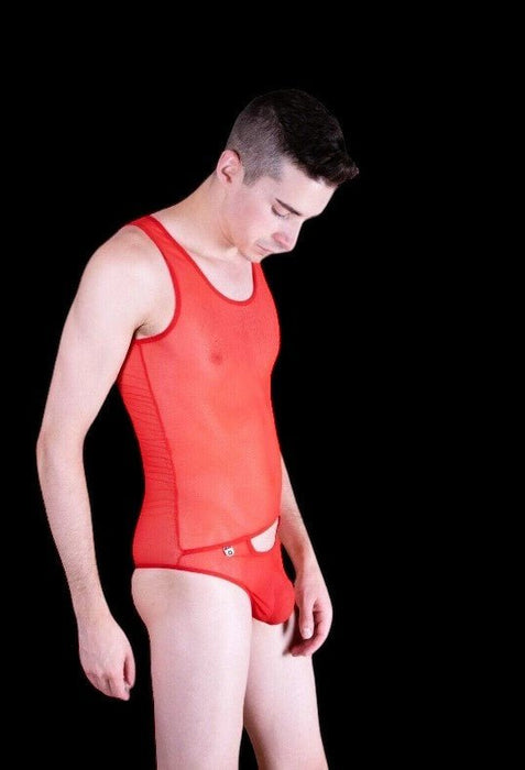 Malebasics MOB Singlet Eroticwear Sexy Mesh Thong Bodysuit Red MBL09 11