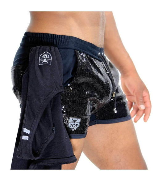 Men Fashion Shorts ''TOF PARIS BROADWAY'' Black Shiny Glitter Rear Pockets 17 - SexyMenUnderwear.com