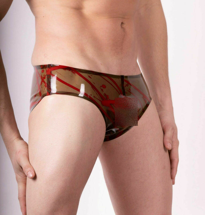 Mens Latex Briefs By Polymorphe Splashed Rubber Natural Smoked Red UN - 015ASPLAT 6 - SexyMenUnderwear.com