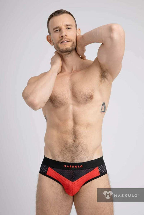 Mesh Briefs Classic MASKULO Breathable 2 Layer Pouch Brief RED BR073 - 10 24 - SexyMenUnderwear.com