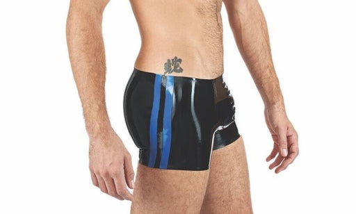 Mister B Latex Boxer Rubber Trunks 0,4mm Thick Black & Blue 11