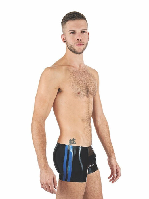 Mister B Latex Boxer Rubber Trunks 0,4mm Thick Black & Blue 1 - SexyMenUnderwear.com