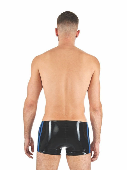 Mister B Latex Boxer Rubber Trunks 0,4mm Thick Black & Blue 1 - SexyMenUnderwear.com