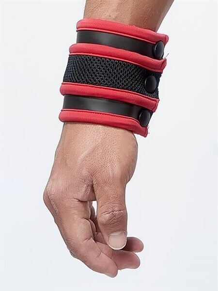 Mister B Neoprene Wrist Wallet Fetish Mesh Wristband Wallet Red O/S 11