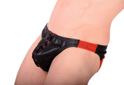 M/L SMU Eye Grabber Leather Briefs Black - Red P01003 H53