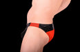 M/L SMU Eye Grabber Leather Briefs Black - Red P01003 H5 - SexyMenUnderwear.com