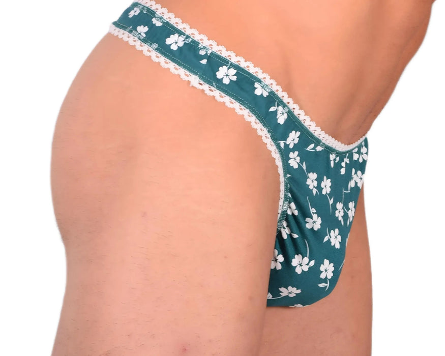 M/L SMU Sensual Floral Green/White Thong 33522 MX13 - SexyMenUnderwear.com