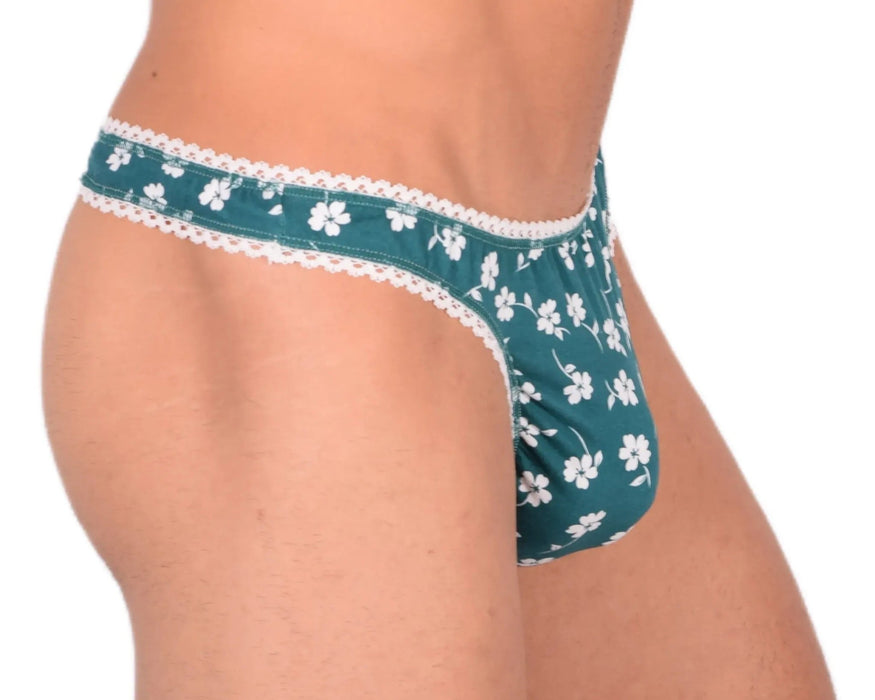 M/L SMU Sensual Floral Green/White Thong 33522 MX13 - SexyMenUnderwear.com