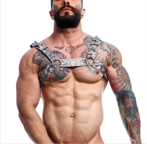 MOB DNGEON Classic Belt Harness O/S Luxurious Faux Leather Titanium Camo DMBL13 5 - SexyMenUnderwear.com