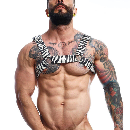 MOB DNGEON Classic Belt Harness O/S Luxurious Leather - Look Zebra Pattern DMBL13 5 - SexyMenUnderwear.com