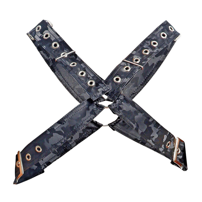 MOB DNGEON Classic Cross Harness Plush Faux Leather O/S Black - Camo DMBL12 6 - SexyMenUnderwear.com