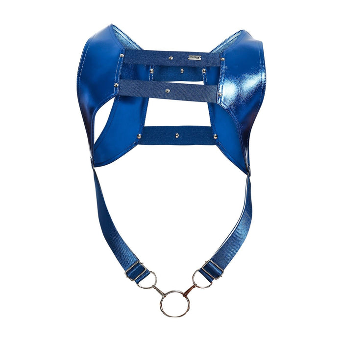 MOB DNGEON Crop Top Harness With C - Ring Faux Leather Blue Mirror DMBL08 - SexyMenUnderwear.com